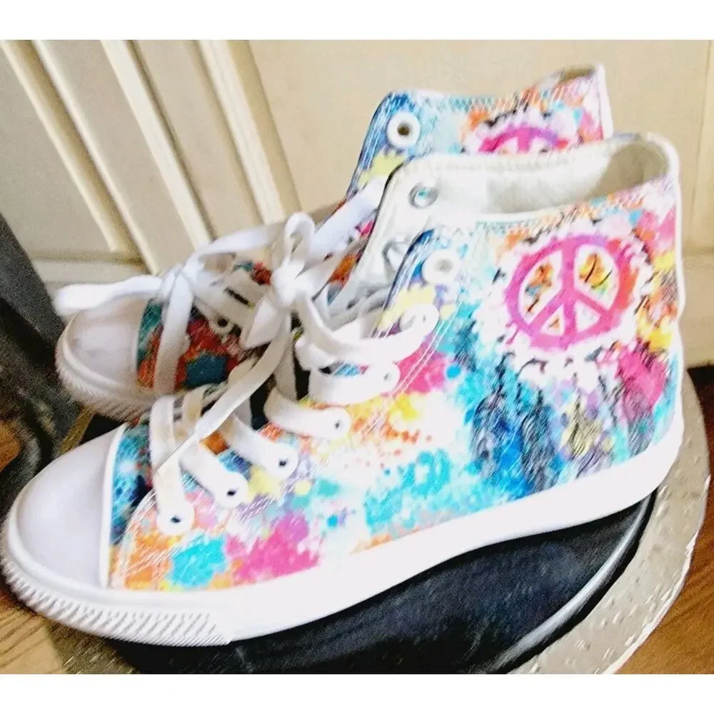Yes We Vibe High Top Unisex Canvas Athletic Sneakers Tie Dye Womens 6 Men 4.5 - Picture 4 of 11